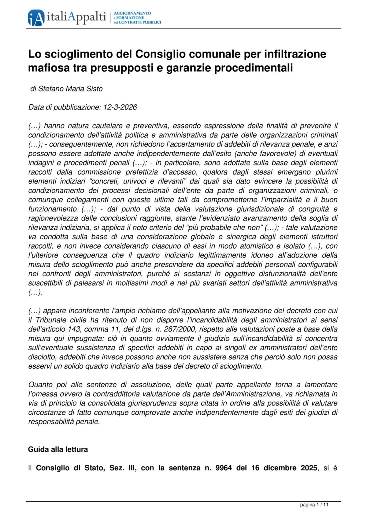 SISTO S.M. - Lo scioglimento Consiglio comunale per infiltrazione mafiosa