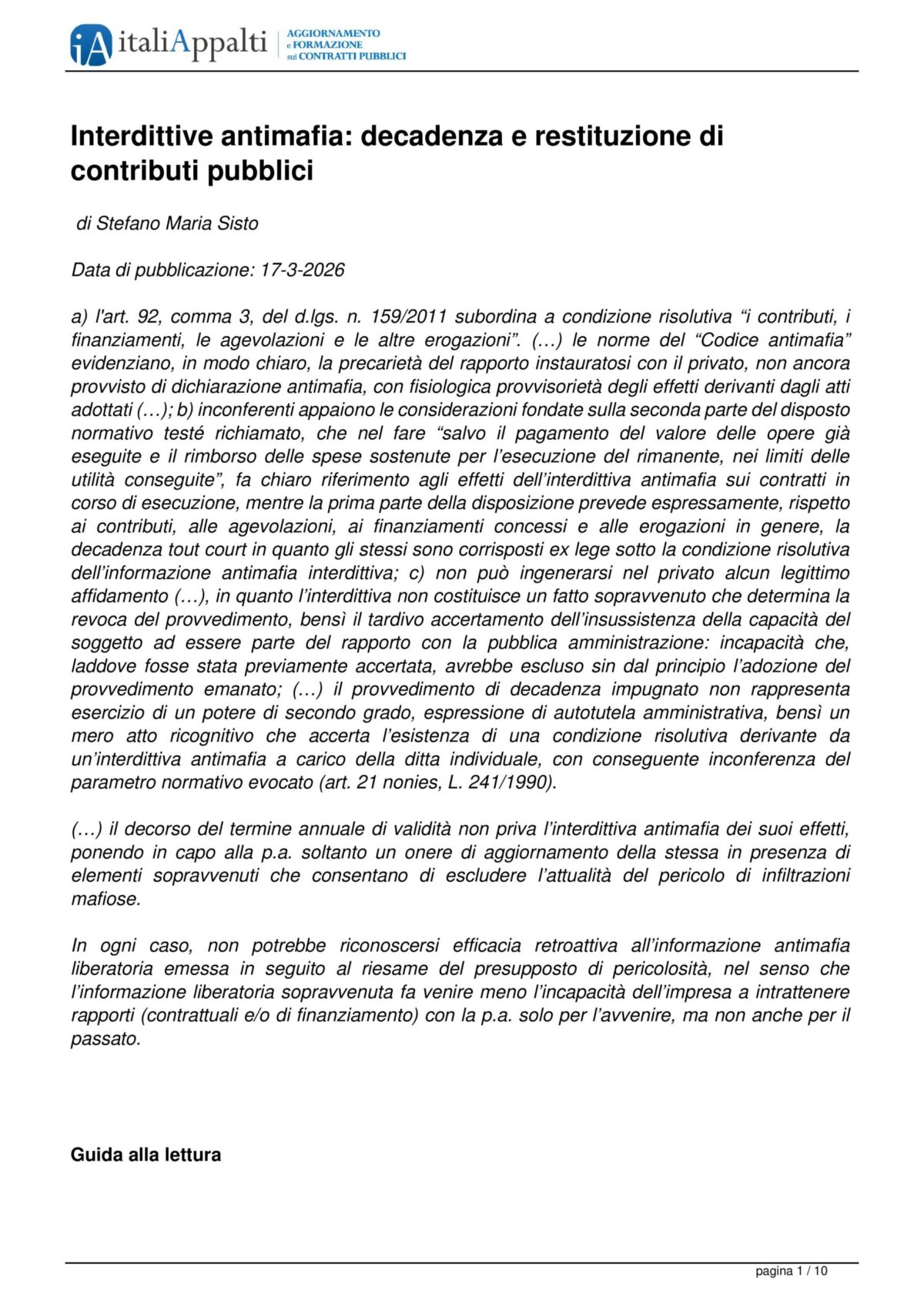 SISTO S.M.-interd. antimaf. contributi pubblici